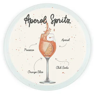 Cocktail Aperol Spritz Servierbrett – Rundes Glas-Arbeitsflächenschutz – geätztes Getränketablett, strukturiertes Schneidebrett, Arbeitsflächenschutz mit rutschfesten Füßen, 30 cm x 30 cm