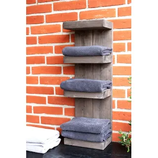Dekorie Badregal aus Holz - Farbe: Braun - Maße (HxBxT): 70 cm x 23,5 cm x 17 cm - Vintage Handtuchhalter sehr schmal (hängend oder stehend) verzaubert besonders kleine Badezimmer