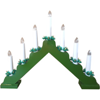 2er Set Kerzenbrücke Holz grün Lichterbogen  warmweiß 7 Kerzen 85000-14