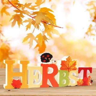 LOHAME Herbst Deko Holz Herbst Dekoschriftzug Tischdeko Herbstdeko | Herbst Buchstaben Schild mit Igel Blätter Eichhörnchen Tisch Ornament für Herbstgeschenke Herbst Party Feierlichkeiten