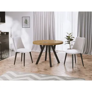 WFL GROUP Esstisch Twixy ausziehbar rund modern mit schwarzen Holzbeinen (MADE IN EU, erhältlich in 3 Größen – 90/100/100 cm, ausziehbar auf 170/150/200 cm), platzsparender Tisch für kleine Küche, Esszimmer oder Wohnzimmer