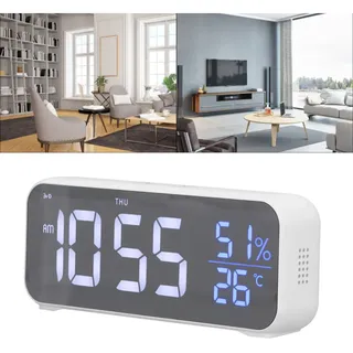 Usb-musik-led-digitalwecker Mit Anzeige Der Raumtemperatur, Weißes Abs, 16,5 X 6,3 Cm
