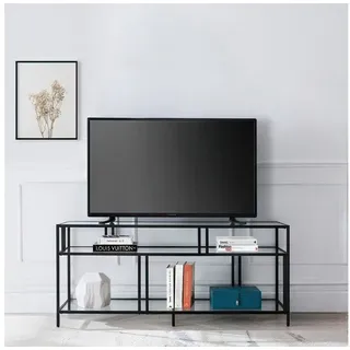 JVmoebel Lowboard TV-Lowboard aus Glas und Metall mit zwei Regalfächern (1 St) schwarz