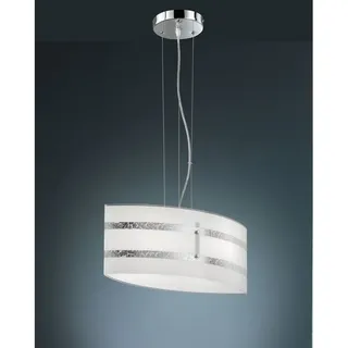 LED Hängeleuchte mit Glasschirm in weiß mit 2 Streifen in silber, SWITCH DIMMER
