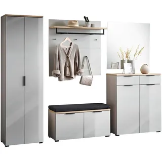 Voleo Garderobe New York, Eiche, Kaschmir, Glas, Textil, Holzwerkstoff, 6-teilig, 265x197x40 cm, Made in Germany, Garderobe, Garderoben-Sets & Serien, Garderoben-Sets