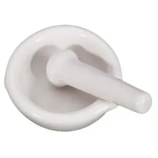 Keramik Mörser mit Tülle und Pistill/Stößel weiß 10,5 cm Durchmesser für Kräuter