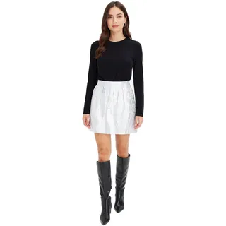 Damen Mini-Rock ausgestellter Jacquard-Rock mit Taschen Große Größen 978672 Silber - 46