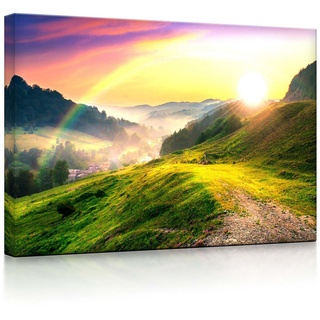 lightbox-multicolor LED-Bild Französische Berglandschaft beim Sonnenuntergang fully lighted 100x70, Leuchtbild mit Fernbedienung bunt 100 cm x 70 cm x 4,5 cm