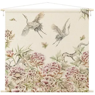 Bilderdepot24 Wandteppich modern Aquarell Tiere Vögel Botanik rosa, quadratisch, Höhe: 2.6 mm, großes Wandbild aus Natur-Baumwolle Wandbehang Stoffbild Tuch Wollseil rosa quadratisch | 90 cm x 90 cm x 2.6 mm