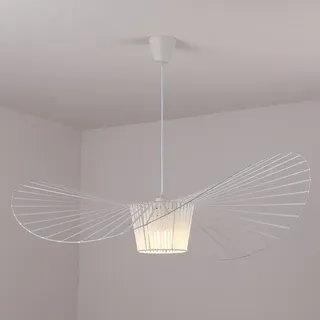 Ds UUby Vertigo Hängeleuchte Kronleuchter Vintage Pendelleuchte (Einstellbare Lampenhöhe) Fiberglas/Polyurethan Retro Hut Licht E27 Lichter für Restaurant Wohnzimmer Schatten White 100CM