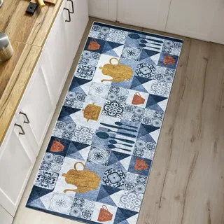 Mazovia Küchenteppich 80 x 200 cm Küchenläufer Waschbar bei 30°C - rutschfest, Tierfreundlich und Pflegeleicht - Kurzflor Teppich Läufer für Küche Kitchen Grau Bunt