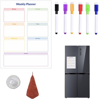 GOPEO Wochenplaner Magnettafel - Magnetische PVC-Termintafel | Wochenplantafel für die Wand, magnetische PVC-Tafel mit 6 Stiften, Saugnäpfen, Handtüchern
