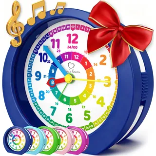 Honey's Heaven Kinderwecker ohne Ticken - für Jungen und Mädchen - Lernwecker Lernuhr Weckuhr Kinderuhr Quarzwecker Snooze Analog Quartz Wecker (Dunkelblau)
