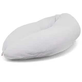 HOBEA-Germany Stillkissen 190 cm x 76 cm XXL Lagerungskissen Schwangerschaftskissen für Baby und Erwachsene Seitenschläferkissen Stillkissen mit Bezug aus Bio Baumwolle, Musselin Hellgrau