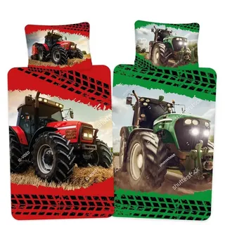 Jerry Fabrics Bettwäsche Roter Traktor - 2in1 Wende-Bettwäsche-Set, 135x200 & 80x80, 2 Motive, Baumwolle, 100% Baumwolle bunt