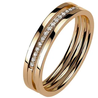 Taffstyle Fingerring Exklusiver Ring Dreireihig Kristall vergoldet Rosegold Größe 48 (15.3) (zum Geburtstag Muttertag Valentinstag Weihnachten), Damenring Schmuck Rose Damen Band Ring Bandring Geschenke für Frauen goldfarben 48 (15.3)