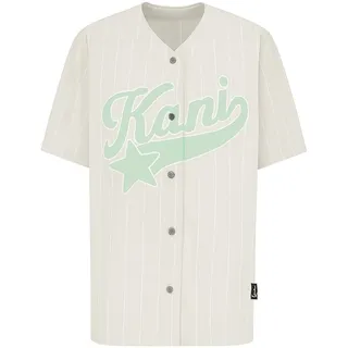 Kurzarmhemd KARL KANI "Karl Kani Woven Signature Pinstripe Baseballshirt", Herren, Gr. XS, US-Größen, beige, 100% Polyester, Hemden