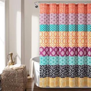 Lush Decor Duschvorhang mit Bohemian-Streifen, 183 x 183 cm, Fuchsia und Orange, gestreifter Duschvorhang, Boho-Dekor, Stoff-Duschvorhänge