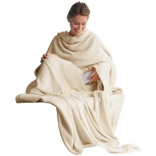 CELINATEX XL Decke mit Ärmeln 170 x 200 cm Creme/Weiß