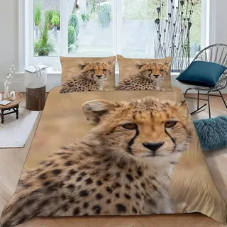 Bettwäsche 135x200 Kinder Löwe Leopard Bettwäsche-Set 3D Motiv Bettbezüge mit Reißverschluss Jungen Mädchen Weiche Angenehm 100% Mikrofaser Baby-Gepard ​Bettbezug mit 2 Kissenbezug