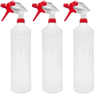 BIOHY Sprühflasche 1 Liter (3er-Set), Handsprüher, Reinigungsmittel | Chemiebeständig, leerer Zerstäuber für Öl, Wasser und Pflanzen, für Werkstatt, Garten, Hobby und Haushalt