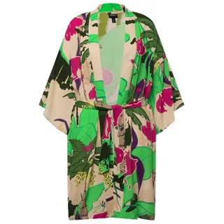 Ulla Popken Damen große Größen Übergrößen Plus Size Kimono, Palmen, Bindegürtel, 3/4-Arm petersilie 42-48 828113423-1+