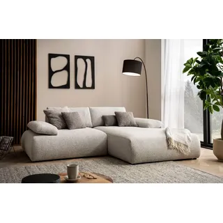 DOMO Collection Ecksofa 800 016, kleines Modulsofa in L-Form Armlehnfunktion, Staufach, Federkern, 244 x 188 x 80 cm (BxTxH), beige-schwarz - Beige