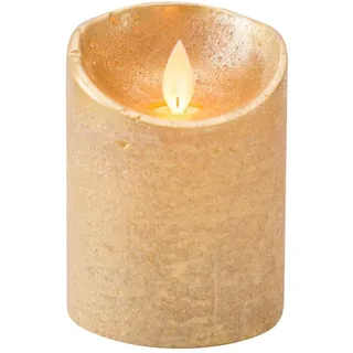 LED Echtwachskerze - Gold Rustik - D7,5cm / H10cm - mit Wackelflamme - Batteriebetrieben - Timerfunktion - Weihnachtsdeko
