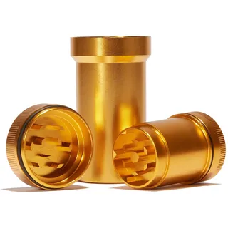 ZUMIQ StashPro Premium Grinder - kompakte Kräutermühle mit Dosen - geruchsdichter Aluminium Crusher - Durchdacht designte Aufbewahrungslösung für unterwegs - CNC-gefräst (Gold)