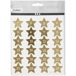 Sticker, Weihnachtsmotive, 15x16,5 cm, 1 Bl. Adventskalender Zahlen Sterne gold
