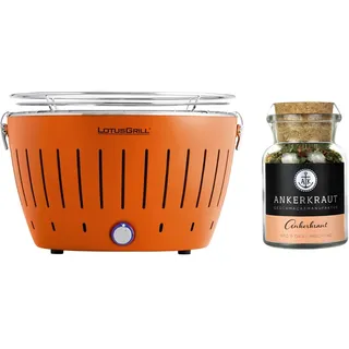 LotusGrill Classic G340 (Orange) Tischgrill raucharm + Ankerkraut-Gewürz BBQ Set