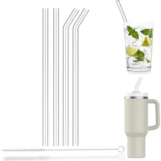 Pack 4 Glasstrohhalme Lang, Strohhalme mit 1 Reinigungsbürste, Glass Straw, Geeignet für Tassen, für Alle Getränke Geeignet