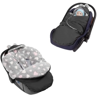 millybo Fußsack Baby Einschlagdecke für Winter geeignet für Kinderwagen Babyschale Babybett Autositz Buggy (605.020 Nylon graphite- Minky grau (Herz rosa))