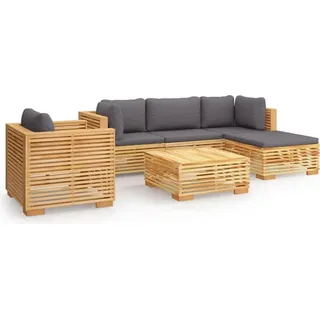 vidaXL 6-tlg. Garten-Lounge-Set mit Kissen Massivholz Teak - Braun