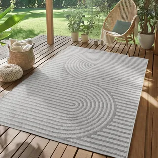 SIMPEX Outdoor Teppich Wetterfest Grau 240x340 cm, UV-beständig, ideal für Küche, Balkon, Terrasse, Garten Wohnzimmer Esszimmer, Skandinavisches Boho-Design, Pfelgeleicht