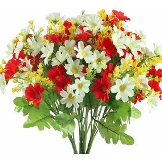 4 Künstliche Blumensträuße, 28 Köpfe, Niedliche Künstliche Gänseblümchen Für Den Außenbereich, Hochzeit, Haus, Gartendekoration (rot)