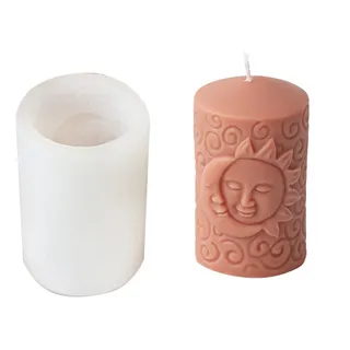 Xidmold Sonne Mond Gesicht Säule Kerzenform, Kerzenform zum Gießen Silikon, Kerzengießform Silikon, Silikonform für Sojawachs Kerzen, Gips, DIY Handwerk (C)