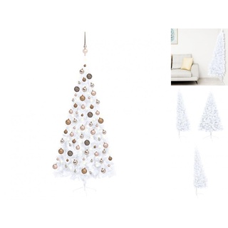 vidaXL Künstlicher Weihnachtsbaum Künstlicher Halber Weihnachtsbaum mit LEDs Kugeln Weiß 210 cm weiß