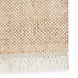 Elegant Floors® Jute-Wolle Teppich Natur | Handgefertigtes Boho Wohnaccessoire mit Fransen im Skandi Stil | Moderner Wohnzimmer Teppich für Boden Deko und Läufer | 200x140 cm