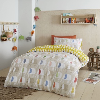 Pineapple Elephant Kinder-Bettwäsche-Set Minbu Elefant Baumwolle Doppelbett Bettbezug Set mit Kissenbezügen Natur