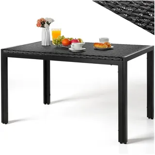 TLGREEN Gartentisch PE-Rattan 119x74cm, Wetterfester Polyrattan Esstisch für 6 Personen (Balkontisch mit Höhenverstellbaren Füßen & Stabilen Metallrahmen), UV-beständiger Terrassentisch für Garten Balkon Outdoor Gastro schwarz