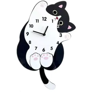 Baoblaze Wanduhr mit Cartoon-Katze, Wandkunst, Uhr, dekorativ, modern, lustig, Heimdekoration, tickt Nicht, geräuschlos, für Wohnzimmer, Esszimmer, mit Swing Tail, 30 cm X 40 cm