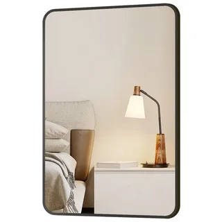 Boromal Spiegel Schwarz 50x70 60x40 Metall Rahmen Wandspiegel Badezimmer Flur (Badspiegel Kosmetikspiegel, Rechteckig), 5mm HD Kupfer- und bleifreier Spiegel, explosionsgeschützt schwarz 50 cm x 70 cm