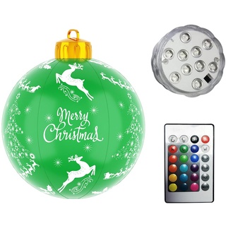 60cm Groß LED Weihnachtsbeleuchtung Weihnachtskugel Deko, Aufblasbar Kugeln Weihnachtsdeko Weihnachten Ball, Wasserdicht Weihnachtskugeln Ornamente mit Fernbedienung für Party Deko 16Farben (06)