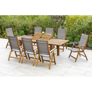 Merxx Acapulco Set 9-tlg. Doppelausziehtisch 180 x 100 cm natur/grau