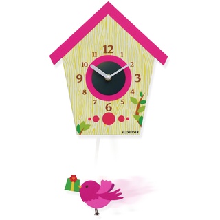 FLEXISTYLE Modern Design Wanduhr Pendel für Kinder Kuckuck ohne tickgeräusche, Acryl, kinderzimmer (Pink)