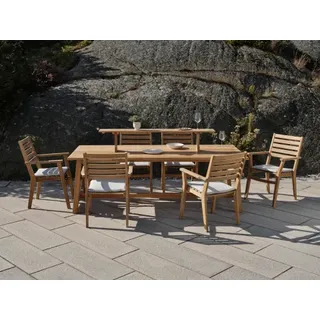 Brafab Keros Sitzgruppe-3 aus Teakholz 6 Sessel 1 Tischaufsatz und 1 Tisch 230x100cm