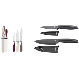 WMF ElementsJoy Messerblock mit Messerset 4-teilig & Touch Messerset 2-teilig, Küchenmesser mit Schutzhülle, Spezialklingenstahl antihaftbeschichtet, scharf, Kochmesser, Gemüsemesser, schwarz