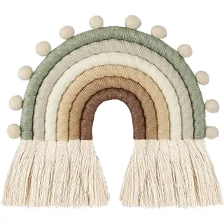 FANXIYA Regenbogen Wandbehang Kinderzimmer Handgewebte Makramee Regenbogen Wanddeko mit Ball Boho für Kinderschlafsaal Deko Bohomian babyzimmer