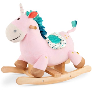 B. toys Schaukelpferd Einhorn pink aus weichem Plüsch und hochwertigem Holz, Schaukeltier zum Draufsitzen für Kinder und Babys ab 18 Monaten